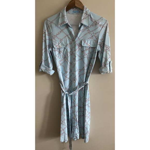 J.McLaughlin Dresses & Skirts - J. McLaughlin Gilchrist Catalina Dress Blue White Button Up Pearls Spandex Small